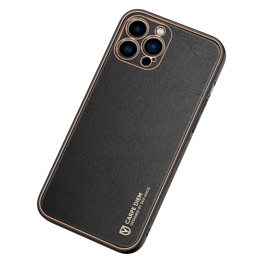 Husă de Protecție Dux Ducis Yolo pentru iPhone 13 Pro Max, Piele Ecologică, TPU și Policarbonat, Negru-Auriu