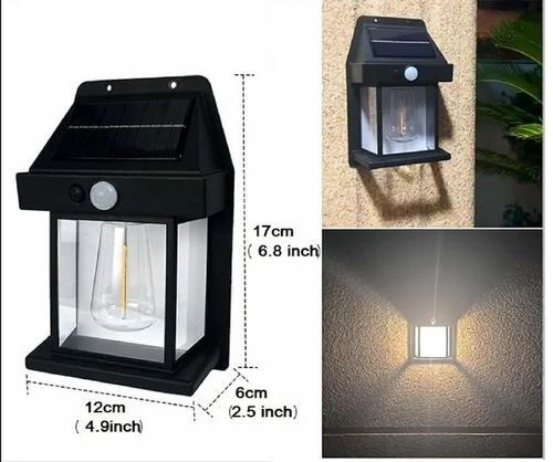 Set 4 x Lampa Solara de Perete în Formă de Felinar, cu Senzor de Mișcare, 18W