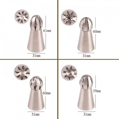 Set de 4 Duze Rusești Vârfuri Sferice cu Bile pentru decorat torturi – Profesional și Ușor de Utilizat