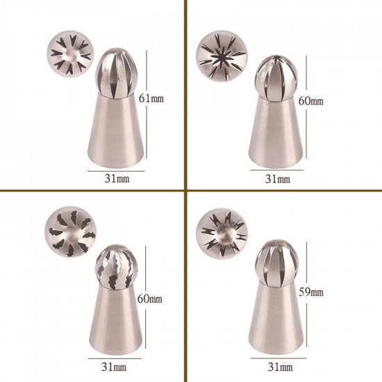 Set de 4 Duze Rusești Vârfuri Sferice cu Bile pentru decorat torturi – Profesional și Ușor de Utilizat