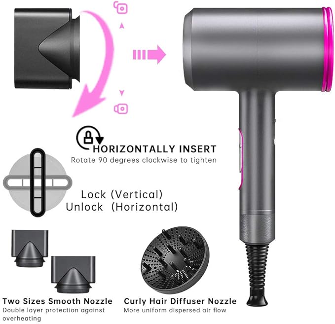 Uscător de Păr Ionic - Alternativa Accesibilă la Dyson Supersonic, 1800W, Compact și Ușor