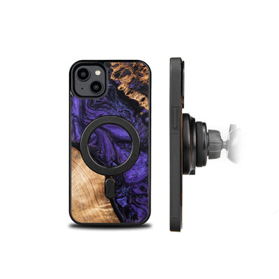 Husă din Lemn și Rășină BeWood cu MagSafe pentru iPhone 15 Plus, Violet și Negru
