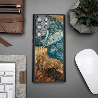 Husa Bewood Unique Planet Earth pentru Samsung Galaxy S23 Ultra - Albastru-Verde