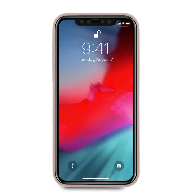 Husa Guess pentru iPhone 12 Mini 5.4" - Light Pink, Silicone Triangle Logo