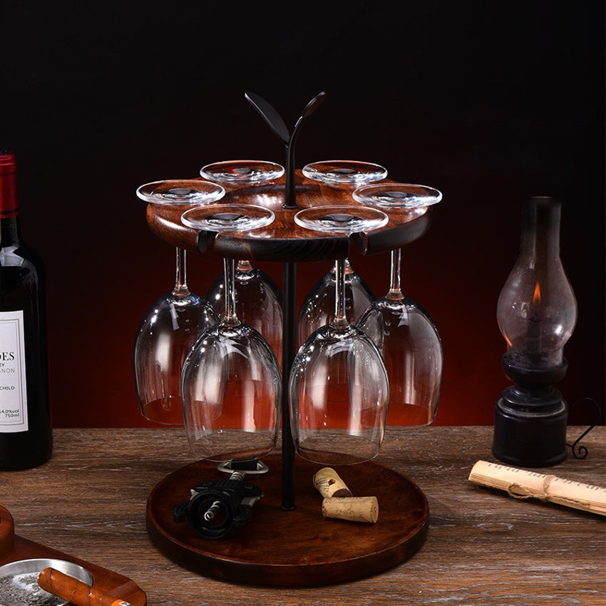 Suport rotativ pentru 6 pahare de vin, din lemn și metal, 24 x 35 cm – Elegant și practic