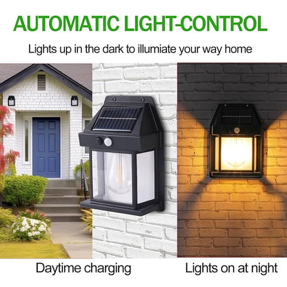 Set 4 x Lampa Solara de Perete în Formă de Felinar, cu Senzor de Mișcare, 18W