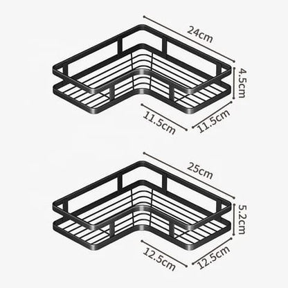 Organizator, etajera pe colt pentru Baie fără Găurire – Raft Detasabil, Montare cu Adeziv, Fără Găuri