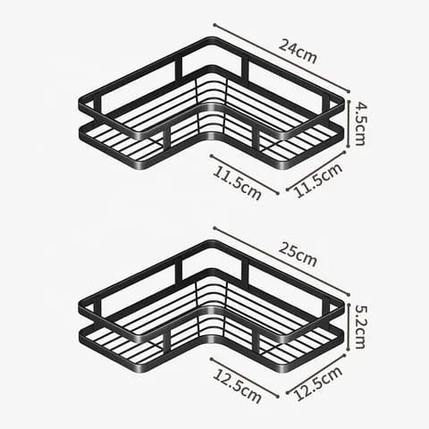 Organizator, etajera pe colt pentru Baie fără Găurire – Raft Detasabil, Montare cu Adeziv, Fără Găuri