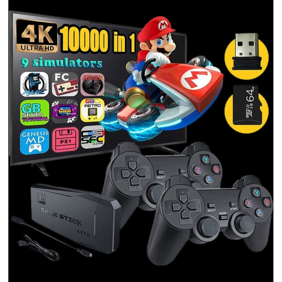 Consola Retro LEHUAI – Tip Stick, 10.000 Jocuri Video, 4K, 64GB