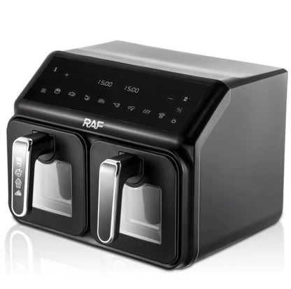 Friteuză Dubla Digitală cu Aer Cald, 2 Coșuri cu Geam, 9L, 2200W, 9 Programe, Touch Screen