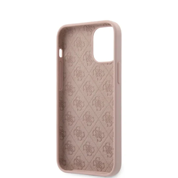 Husa Guess pentru iPhone 12 Mini 5.4" - Light Pink, Silicone Triangle Logo
