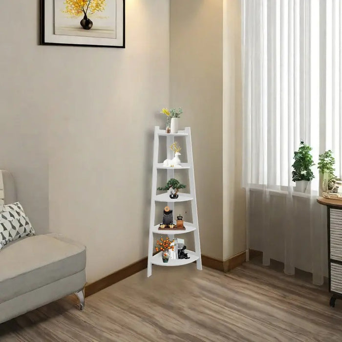 Raft de colț din PVC cu 5 etajere, pentru cameră, baie sau bucătărie - 106x30x30 cm, Alb
