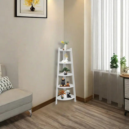 Raft de colț din PVC cu 5 etajere, pentru cameră, baie sau bucătărie - 106x30x30 cm, Alb