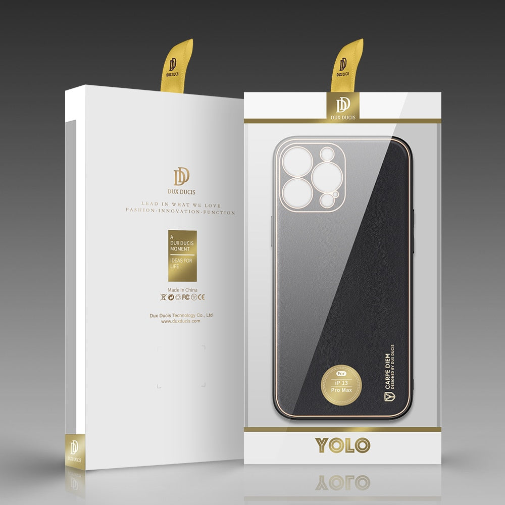 Husă de Protecție Dux Ducis Yolo pentru iPhone 13 Pro Max, Piele Ecologică, TPU și Policarbonat, Negru-Auriu