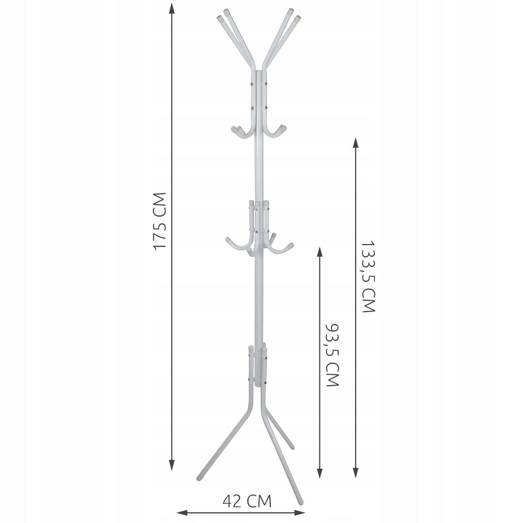 Cuier cu 12 Cârlige – Metal Alb, 42x42x175 cm