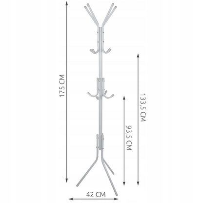 Cuier cu 12 Cârlige – Metal Alb, 42x42x175 cm