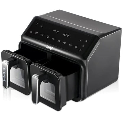 Friteuză Dubla Digitală cu Aer Cald, 2 Coșuri cu Geam, 9L, 2200W, 9 Programe, Touch Screen