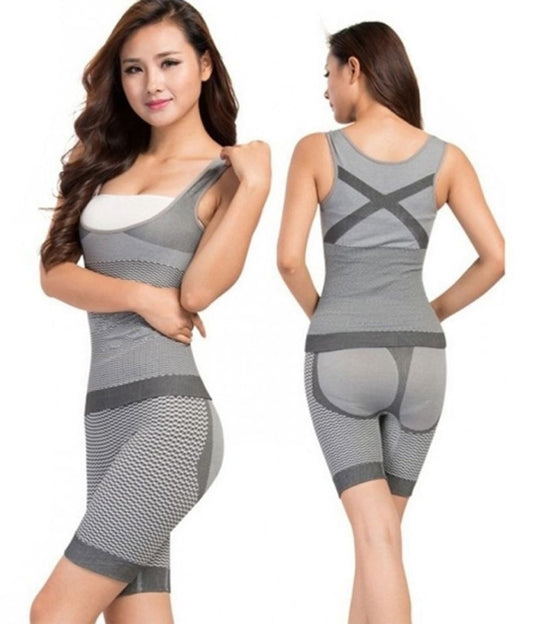 Lenjerie modelatoare din bambus cu cărbune activ – Slim Body - pantaloni scurti si maiou - XXL - XXXL