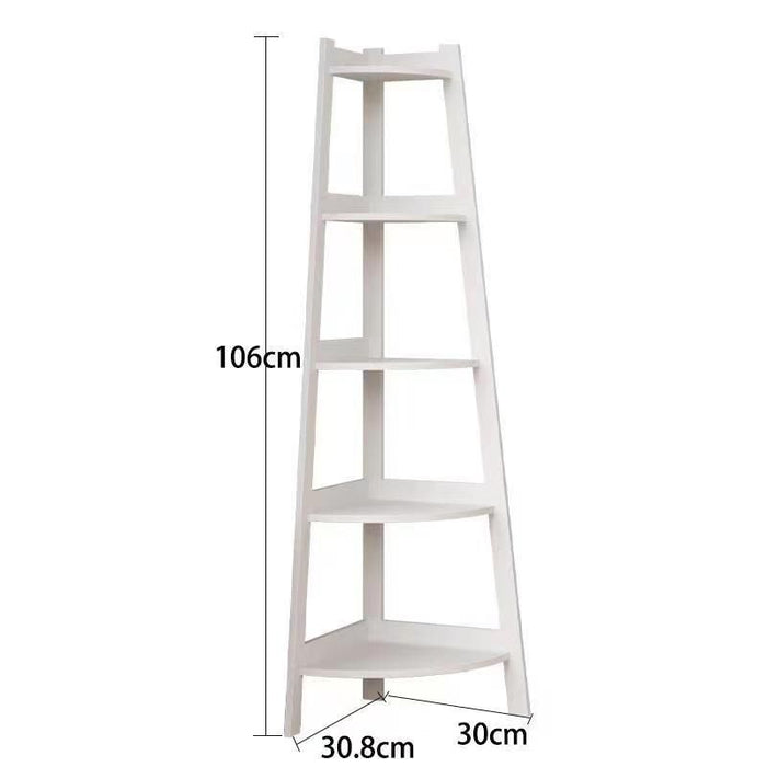 Raft de colț din PVC cu 5 etajere, pentru cameră, baie sau bucătărie - 106x30x30 cm, Alb