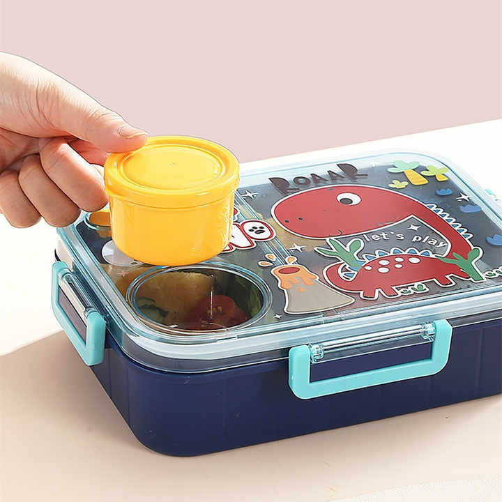 Cutie Bento Box pentru Copii – 1200ml, 3 Compartimente + Recipient Sos 80ml