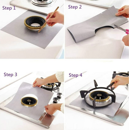 Set 4 Folii Detasabile de Protectie pentru Aragaz, Usor de Spalat, din Teflon