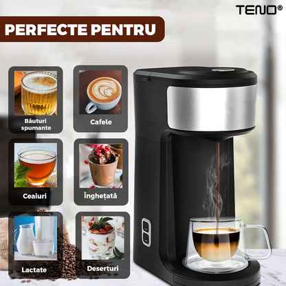 Set 4 Cani de Sticla cu Perete Dublu Teno1004, model COFFEE, design modern, termorezistente, capacitate 200 ml, 12 x 8 cm
