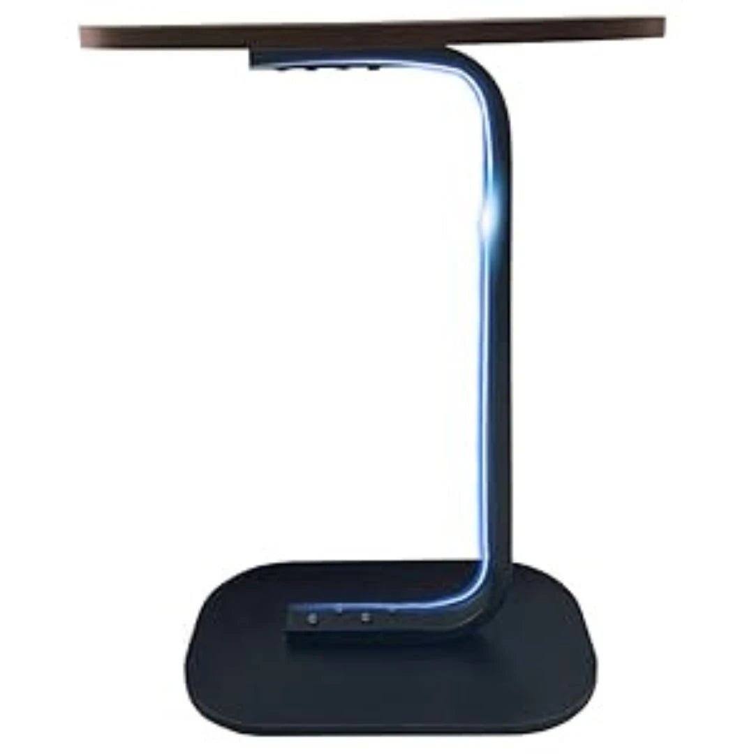 Măsuță Cafea Laterală în Formă de C din Lemn – Pentru Canapea, Maro cu Bază Neagră