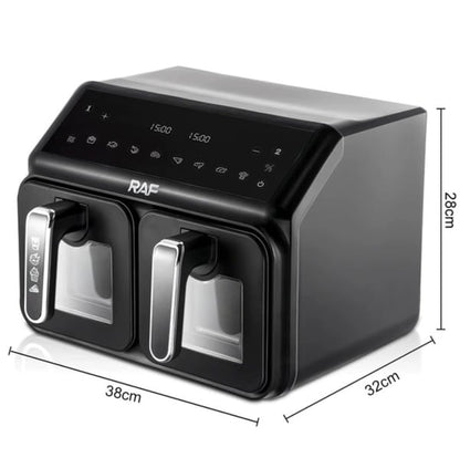 Friteuză Dubla Digitală cu Aer Cald, 2 Coșuri cu Geam, 9L, 2200W, 9 Programe, Touch Screen