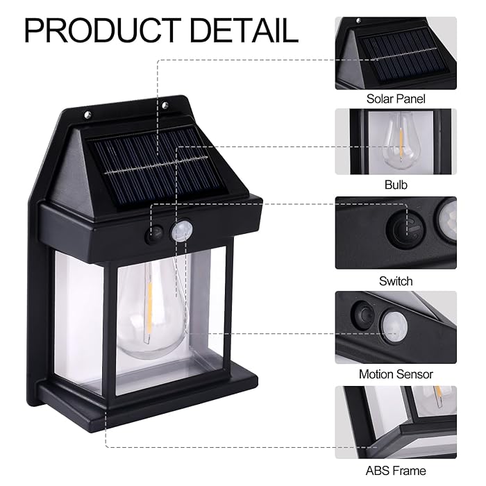 Set 4 x Lampa Solara de Perete în Formă de Felinar, cu Senzor de Mișcare, 18W