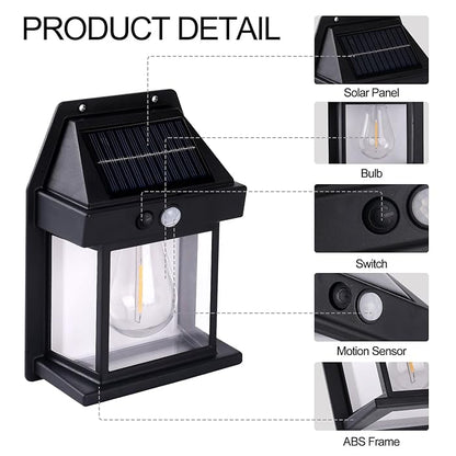 Set 4 x Lampa Solara de Perete în Formă de Felinar, cu Senzor de Mișcare, 18W