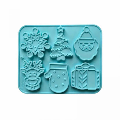 Forma din Silicon Albastra cu 6 Figurine pentru Ciocolata, Fursecuri, Prajituri, Turta Dulce, 29.5 x 17 x 3 cm