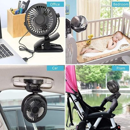 Mini Ventilator USB cu Acumulator și Clips, 3 Viteze, 18cm