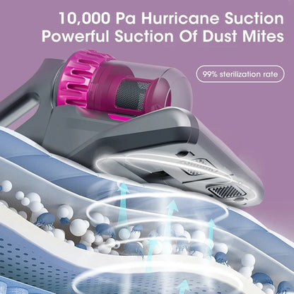 Aspirator de Pat Anti-Acarieni Wireless - Igienizare Profundă, 10000Pa, 8000 Vibratii pe Minut