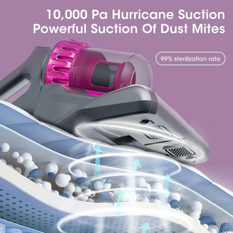 Aspirator de Pat Anti-Acarieni Wireless - Igienizare Profundă, 10000Pa, 8000 Vibratii pe Minut