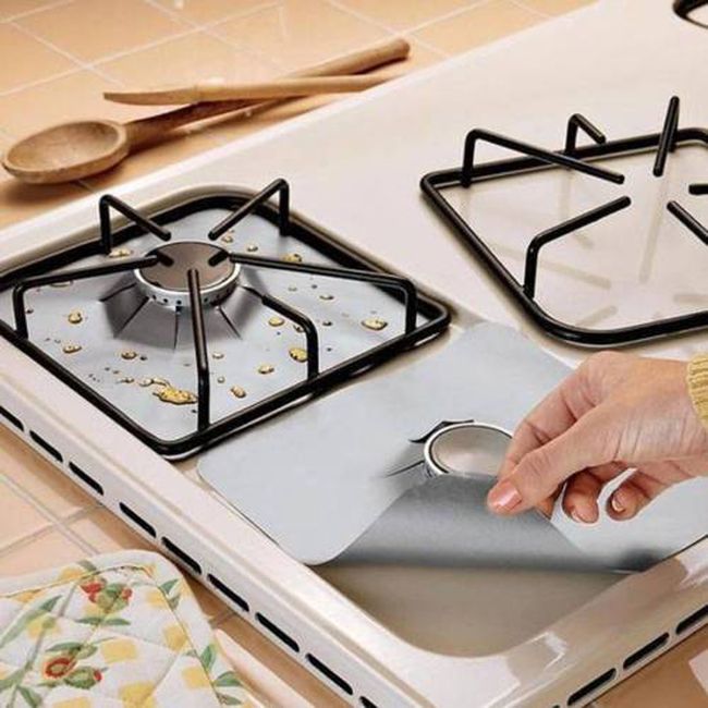 Set 4 Folii Detasabile de Protectie pentru Aragaz, Usor de Spalat, din Teflon