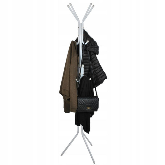 Cuier cu 12 Cârlige – Metal Alb, 42x42x175 cm