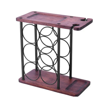 Suport de sticle de vin, 34 x 16 x 35 cm, metal și lemn, pentru 6 sticle și 2 pahare