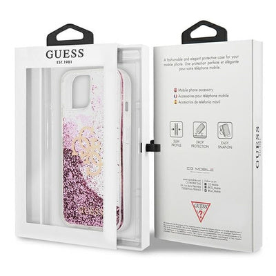 Husă Guess 4G Big Liquid Glitter pentru iPhone 13 Mini (5.4"), Roz