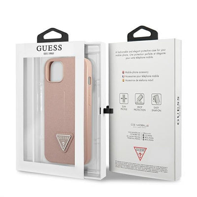 Husă Guess Saffiano Triangle Logo pentru iPhone 13 Mini (5.4"), Roz