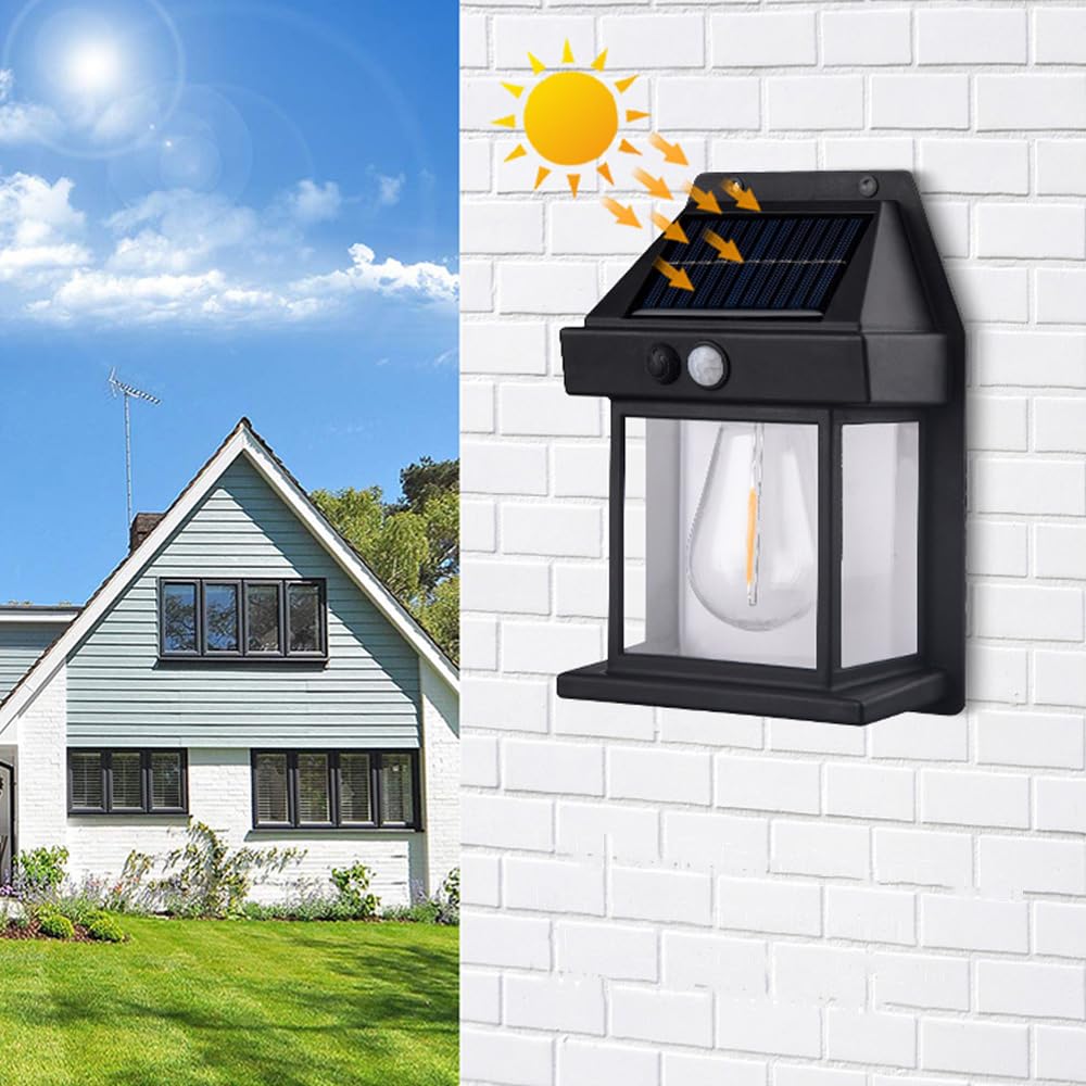 Lampa Solara de Perete în Formă de Felinar, cu Senzor de Mișcare, 18W