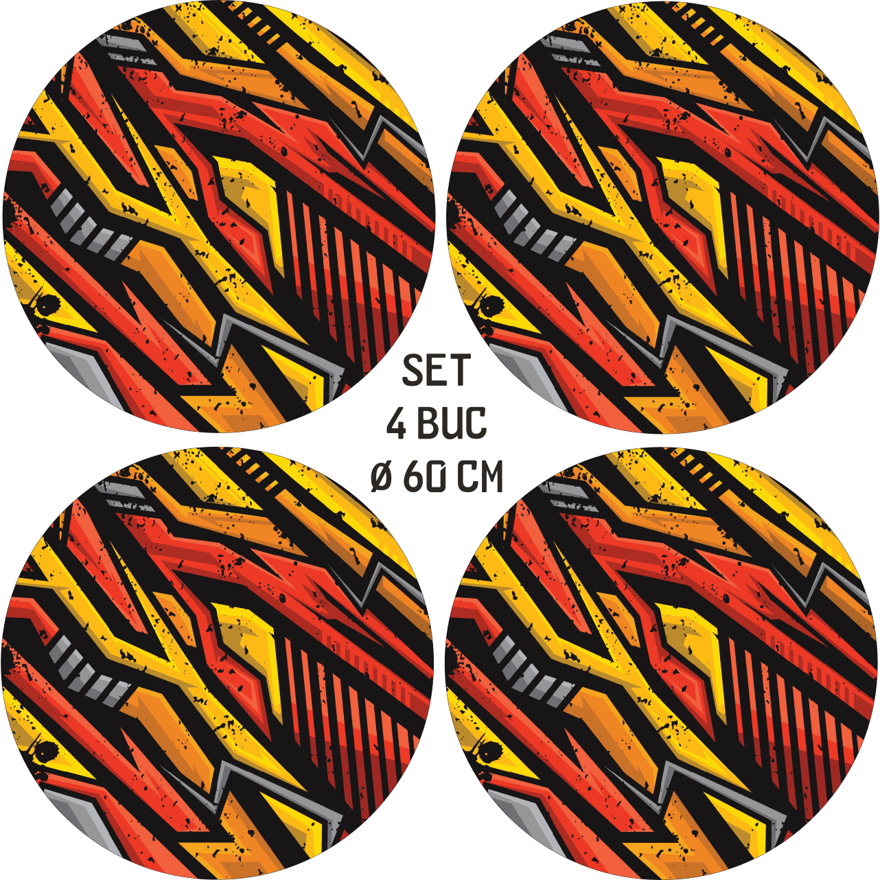 Set 4 Folii Imprimate Outdoor cu EcoSolvent, autoadezive, pentru decorarea jantelor auto, dimetru 60 cm, model FJT-13-3