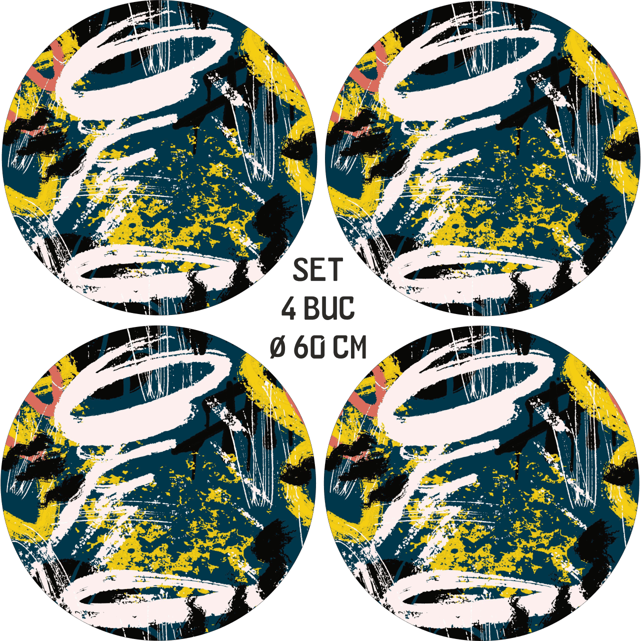 Set 4 Folii Imprimate Outdoor cu EcoSolvent, autoadezive, pentru decorarea jantelor auto, dimetru 60 cm, model FJT-16-3