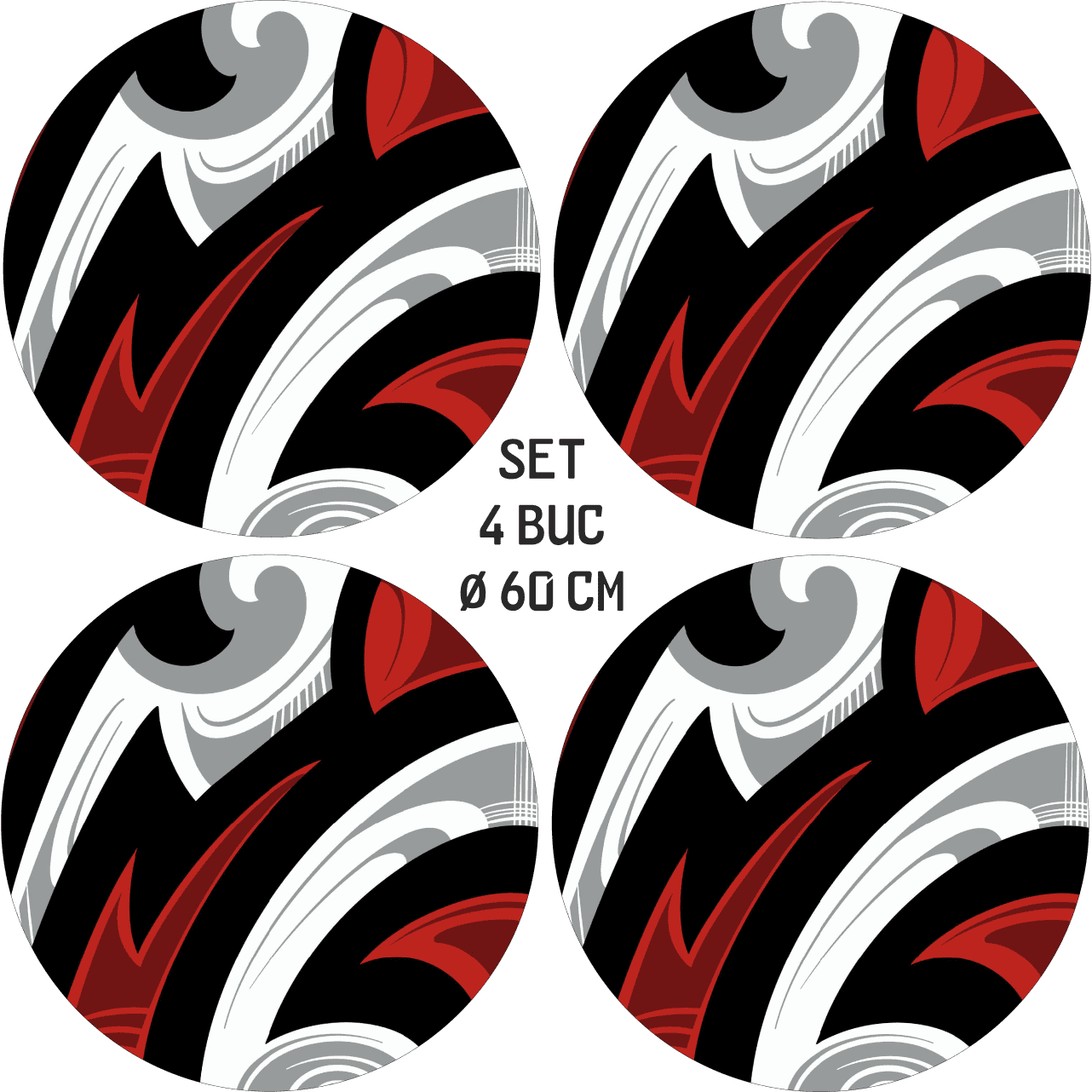 Set 4 Folii Imprimate Outdoor cu EcoSolvent, autoadezive, pentru decorarea jantelor auto, dimetru 60 cm, model FJT-17-3