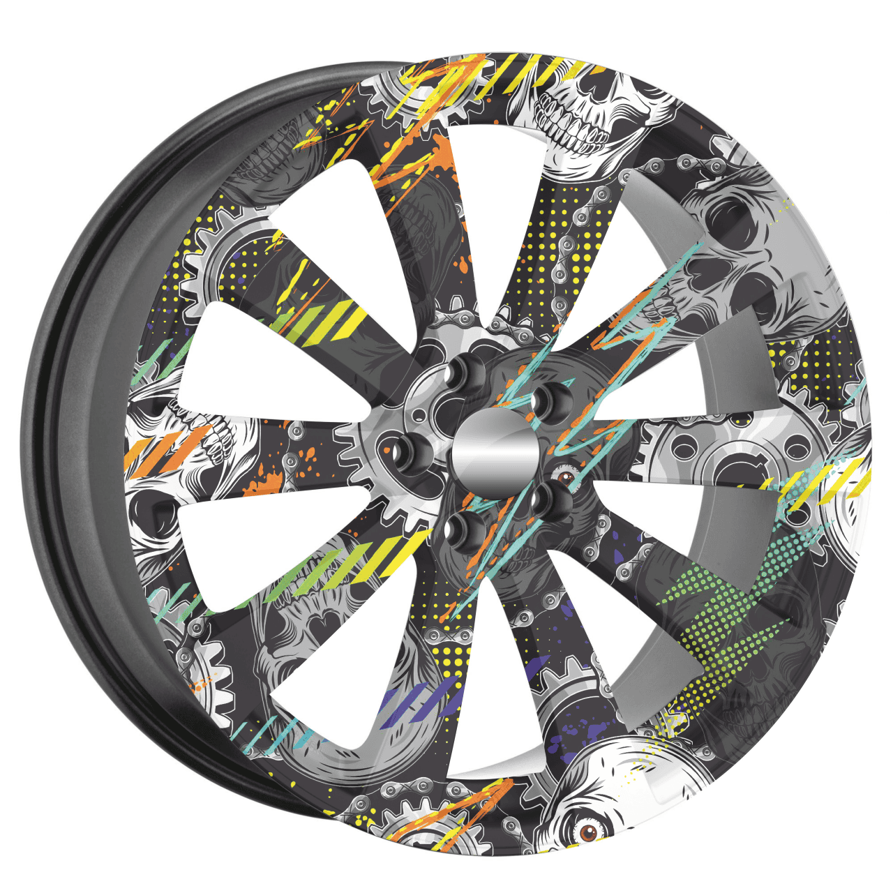 Set 4 Folii Imprimate Outdoor cu EcoSolvent, autoadezive, pentru decorarea jantelor auto, dimetru 60 cm, model FJT-20-2