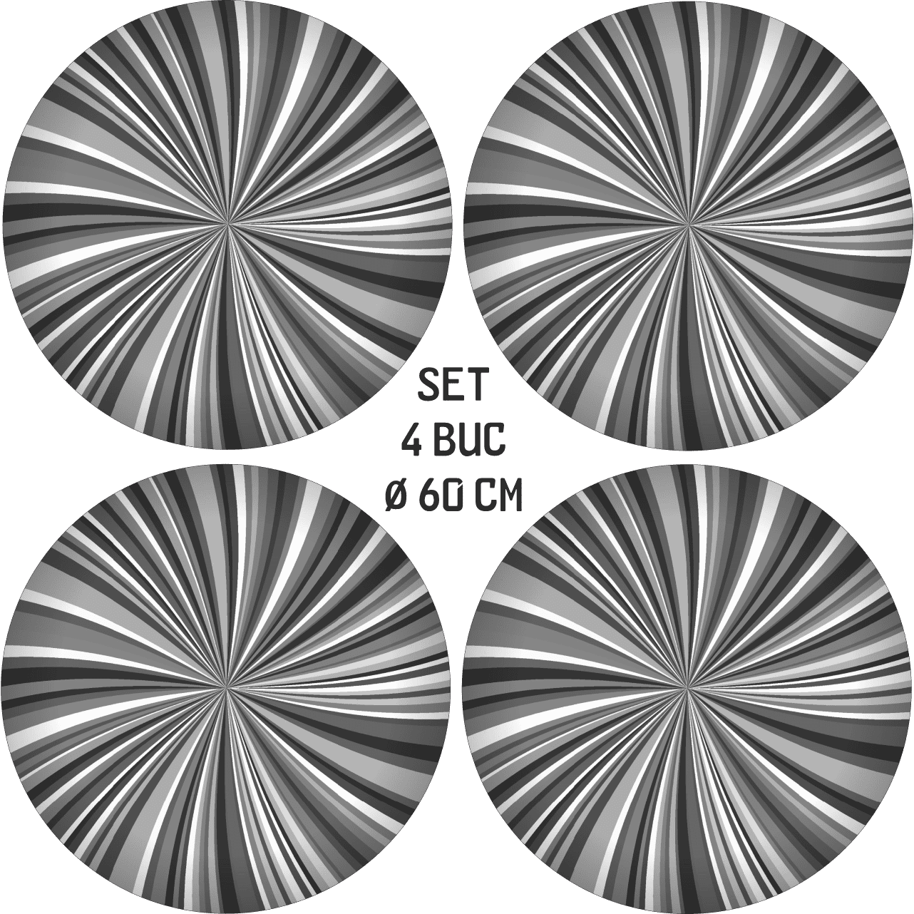 Set 4 Folii Imprimate Outdoor cu EcoSolvent, autoadezive, pentru decorarea jantelor auto, dimetru 60 cm, model FJT-38-3