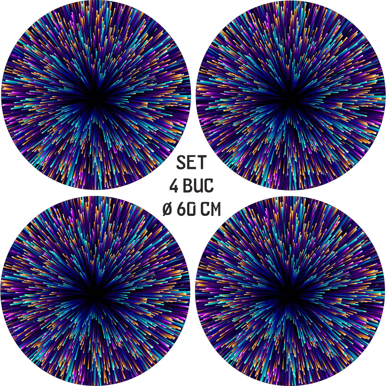 Set 4 Folii Imprimate Outdoor cu EcoSolvent, autoadezive, pentru decorarea jantelor auto, dimetru 60 cm, model FJT-42-3