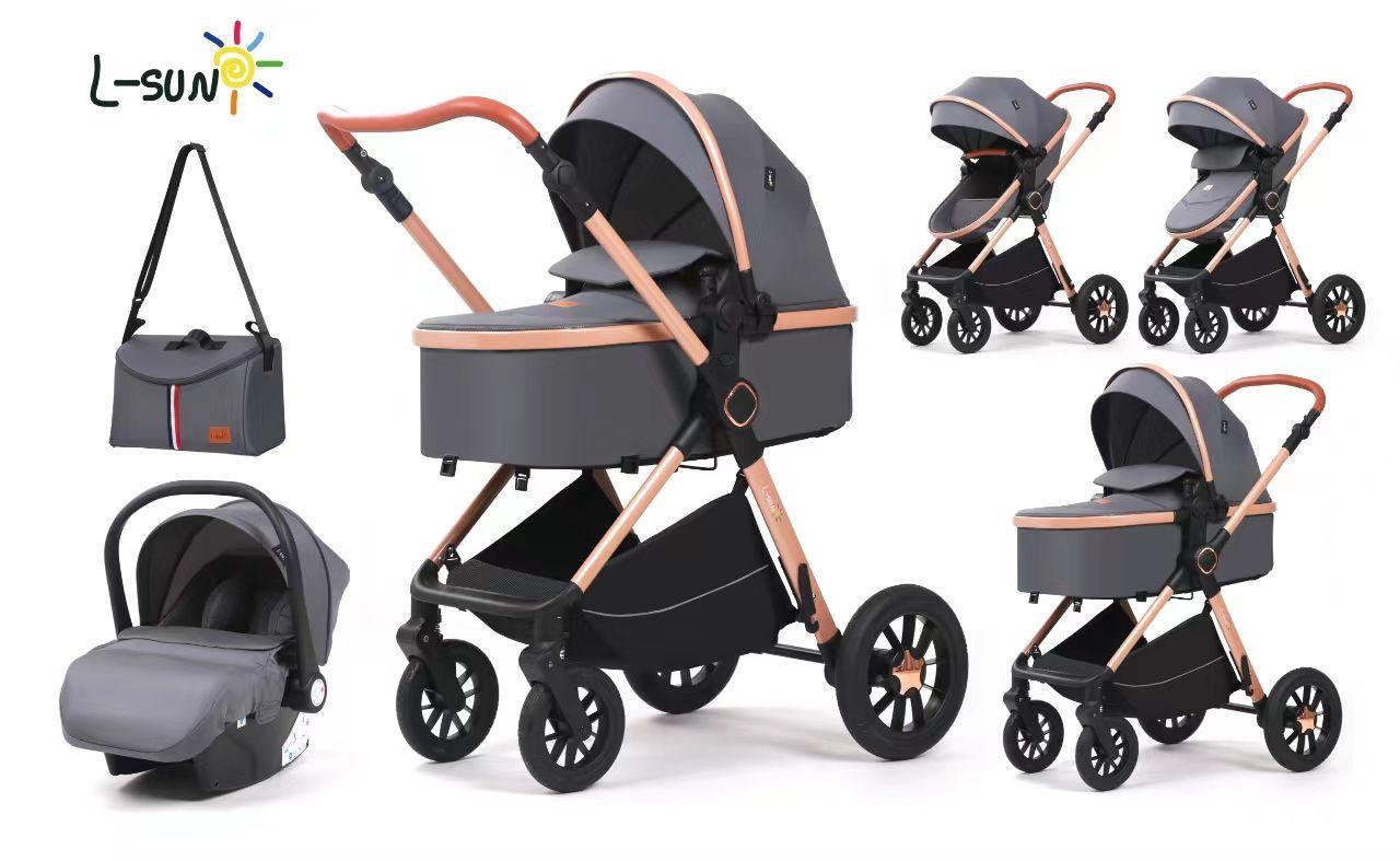 Carucior 3 in 1 reversibil,  cu suspensii, cu scoica, parte sport transformabila in landou, T5
