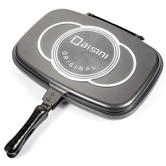 Tigaie dubla grill 36x24x7.5 cm ceramica marmorata, inchidere magnetica, garnitura din silicon, non-stick