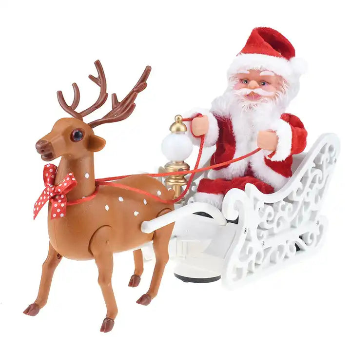 Jucărie Interactivă Muzicală Mos Crăciun cu Săniuță și Ren, 30×18×10cm