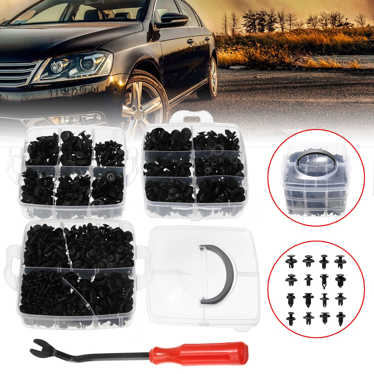Set 625 clipsuri auto universale pentru montaj cu extractor inclus-0